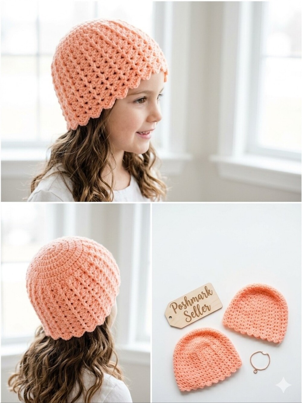 Kids Peach Crochet Beanie - Soft Knit Hat Both Hats Machine 2 Piece NWT